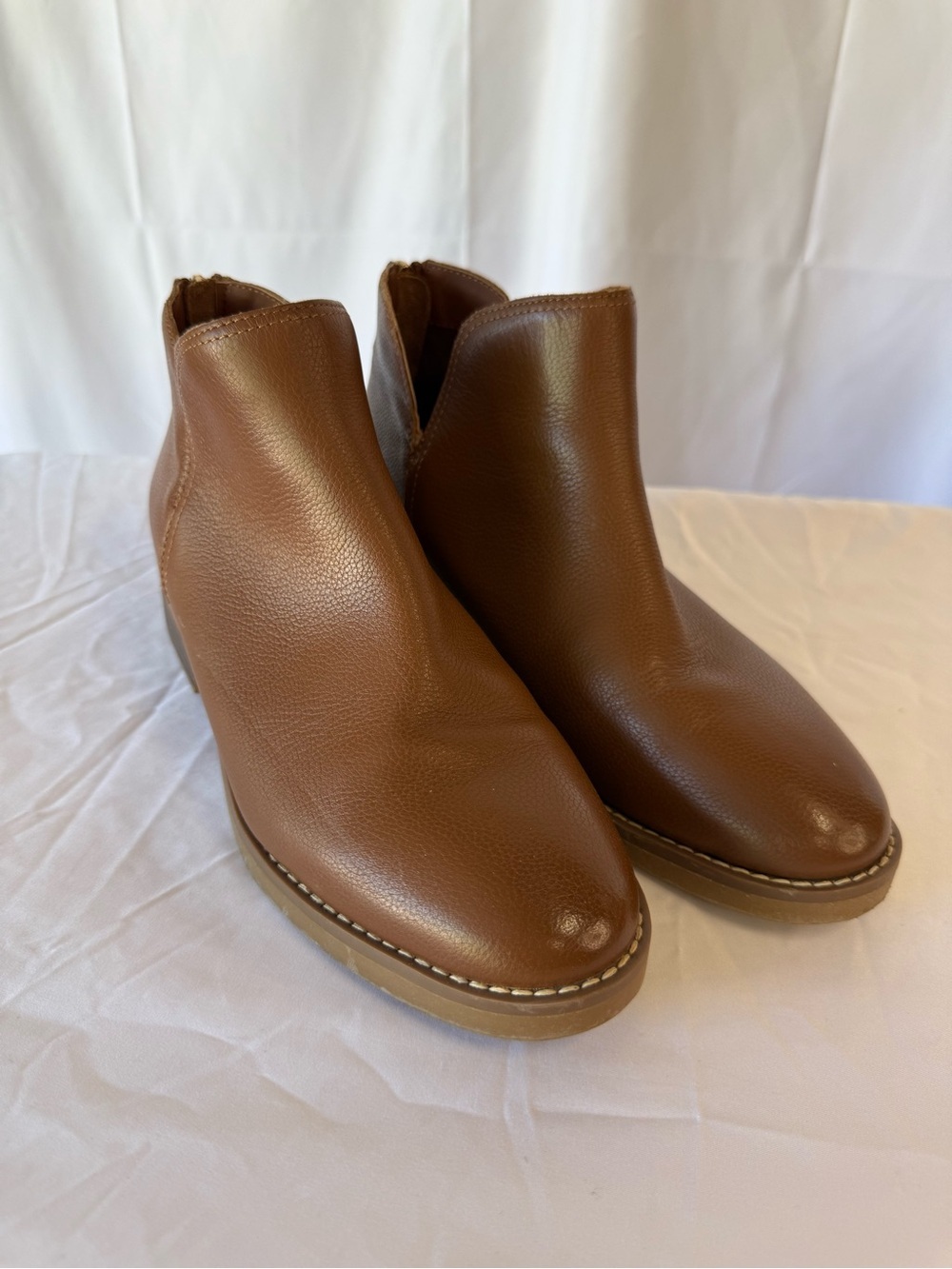 Lands End Women's Essential Zip Up Ankle Booties Dark Caramel 8.5 Classic